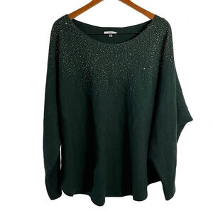Vila Milano Sweater 2X Dark Green Rhinestone Studded Knit Pullover Embellished